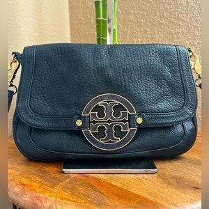 TORY BURCH AMANDA BLACK LEATHER SHOULDER BAG